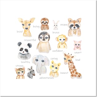 cute nursery animals watercolor Posters and Art